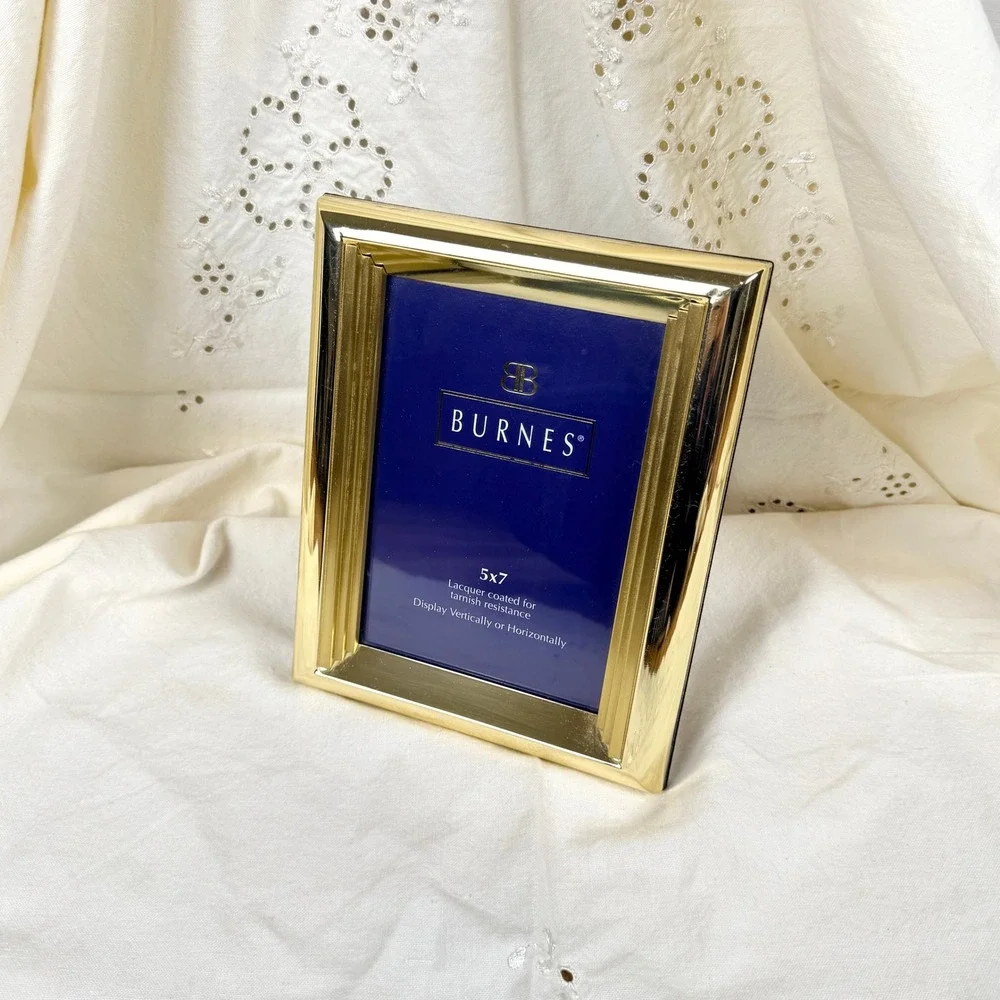 Vintage Burnes Metal Picture Frame Gold Tarnish Resistant Classic Stepped 5x7